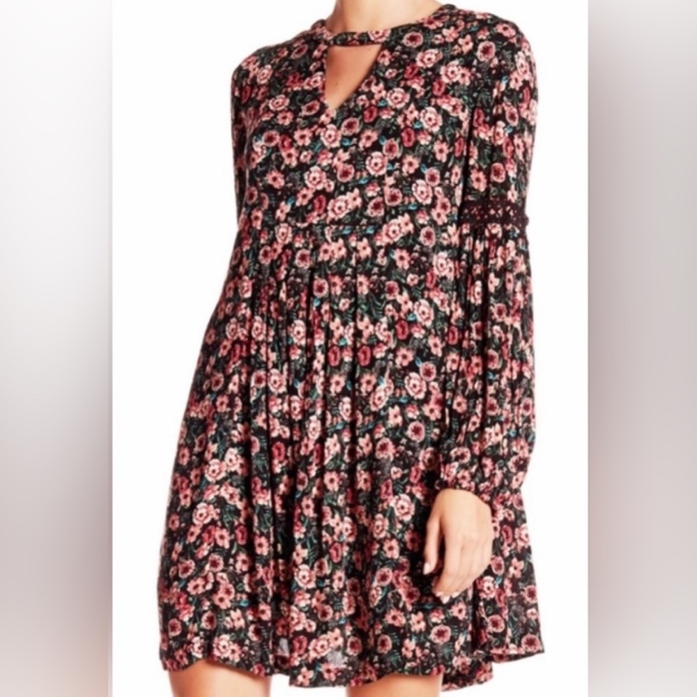Nina Leonard Black Floral Babydoll Y2K 90s Romantic Coquette Grunge Size M NWT